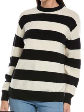 CeCe Bold Stripe Crewneck Knit Sweater size small oversized black/white like new